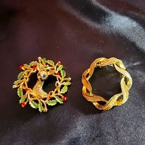Vintage Lot of 2 Gerrys Brooches, Signed, Christmas